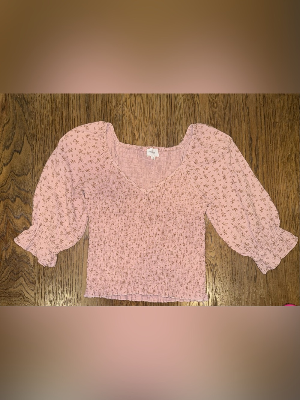 bohme Pink Smocked Ditsy Floral Puff Sleeve Crop Top